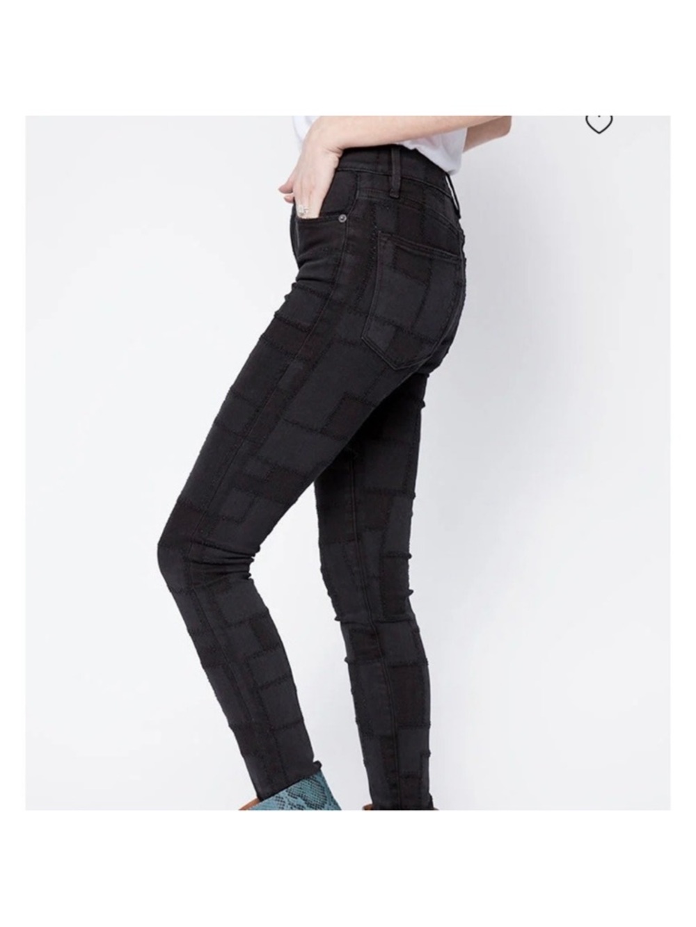 FRAME Le High Skinny Jeans Laser Patchwork‎ in Black Noir Multi size 28